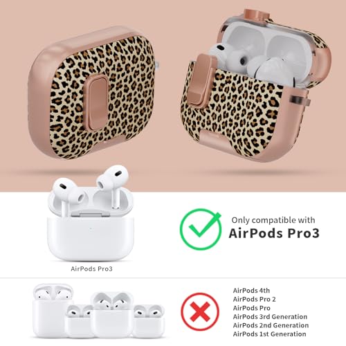 Image of for AirPods Pro 3 Case with Lock & Phone Stand,Cute Floral Pattern Style | PC & TPU Dual Layer Protective Cover with Keychain & Cleaner Pen for Apple AirPod Pro 3rd Generation Women (Leopard Print)