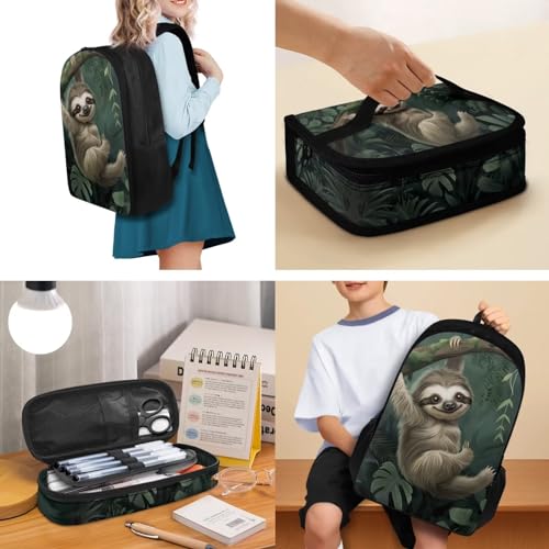 JoyLamoria Cute Sloth Messenger Bag Large Capacity Backpack Pencil Bag Shoulder Bag with Adjustable Strap, Pack of 34