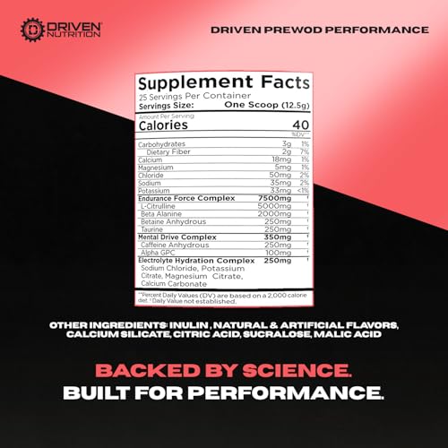 Image of Driven Nutrition PREWOD Energy Drink Powder, 25 Servings - Pre-Workout Supplement with Boosts Energy, Focus, Strength, & Endurance for High-Intensity Training (Peach Paradise)