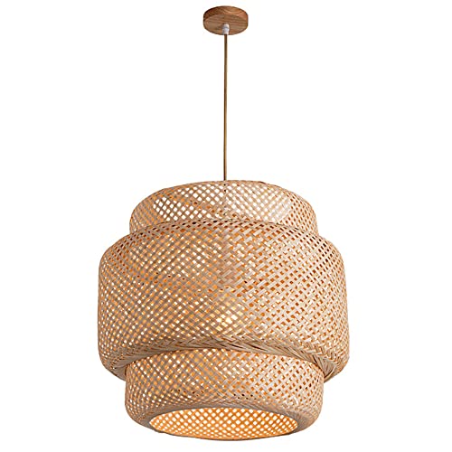 Lámpara de techo de bambú con dosel de madera y acabados artesanales premium