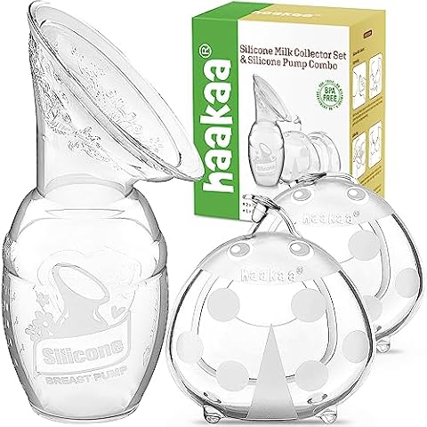 haakaa Manual Breast Pump for Breastfeeding 4oz/100ml and Ladybug Milk Collector 2.5oz/75ml Combo, Food-Grade Silicone Cover