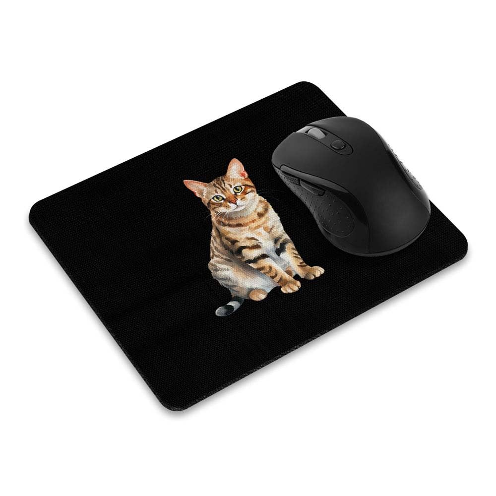 Non-Slip Rectangle Mousepad, WIRESTER Watercolor Bengal Cat Sitting Down Mouse Pad for Home, Office and Gaming Desk