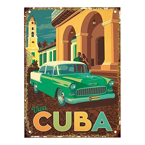 Forry Cuba Car Métal Mur Affiche Vintage Plaque Étain Signe Rétro Décorer Artisanat pour Café Bar Garage Salon Chambre