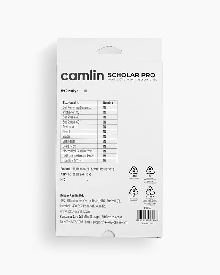 Image of Camel Scholar Pro Geometry Box - Premium 12-Piece Technical Drawing Set in Sturdy Metal Case for School & Professional Use