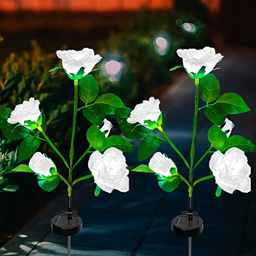Ovker Lumières Solaires Extérieures Fleur, Lampes de Fleurs de Roses Solaires Extérieures, Lampes Solaires de Jardin Décoration avec 10 Fleurs Roses pour...
