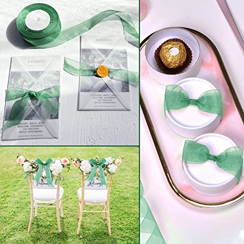 Green Sheer Ribbon, 50 Yards 1-1/2 Inch Wide Shimmer Sheer Organza Ribbon For Bow Making, Gift Wrapping, Box Packaging, Crafting, Christmas Decoration And More #TOP4