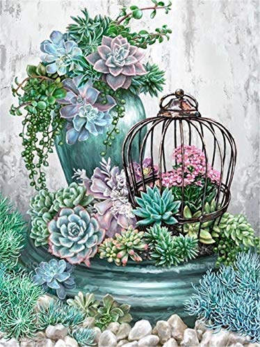 Kit Peinture Diamant 5D Cage à oiseaux fleur bleue Round Drill 50x70 cm