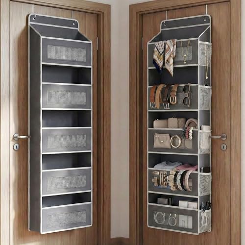 Image of CLAPONE Over the Door Organizer /Large Pockets - Anti-Tilt Hanging Storage for Bedroom /Closet Door Storage /Bathroom /Pantry /Nursery /Bedroom (Grey, 5 Layers)
