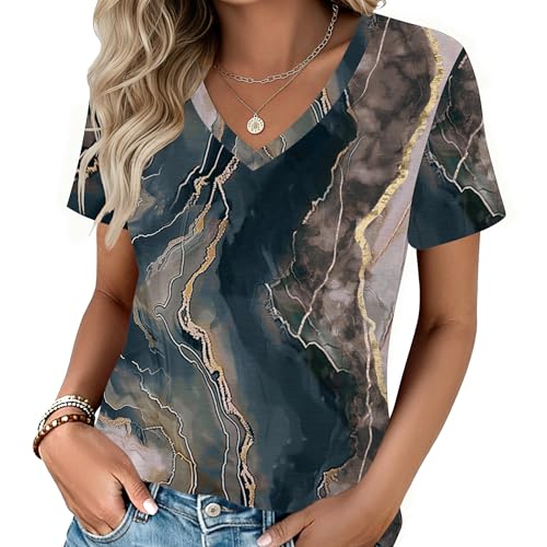 Zeagoo Tops for Women Short Sleeve Print T Shirts 2026 Fashion Summer Tee Clothes Business Work Tunic Outfits L
