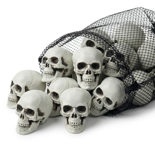 12 PCS Mini Skull Heads 2 Inch Realistic Plastic Skeleton Skulls for Halloween Decor Gothic Home Decor Haunted House Props DIY Crafts & Party Table Decor