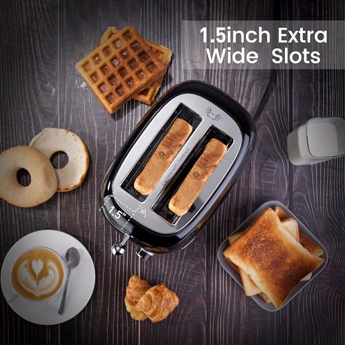 2-Slice-Toaster-Retro-Stainless-Steel-with-Bagel-Cancel-and-Defrost-Functions-6-Bread-Shade-Settings-Extra-Wide-Slots-and-Removable-Crumb-Tray-Black