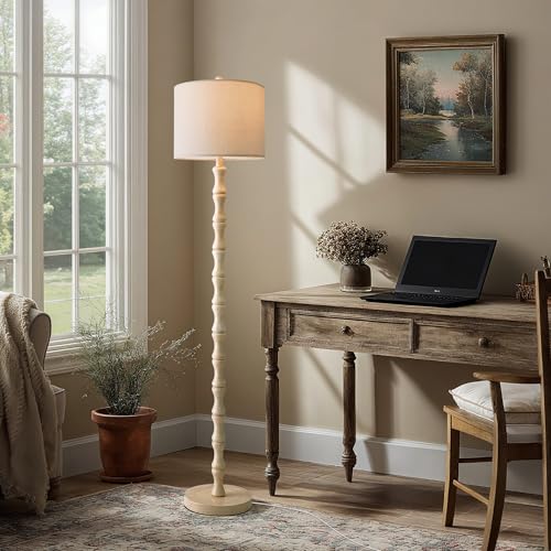 Image of BOBOMOMO 62 inch Rustic Floor Lamp, Retro Farmhouse Standing Lamp with Rotary Switch, Resin Antique White Floor Lamp for Living Room, Bedroom, Corner, Dining Room, Nursery, Cozy Home Decor