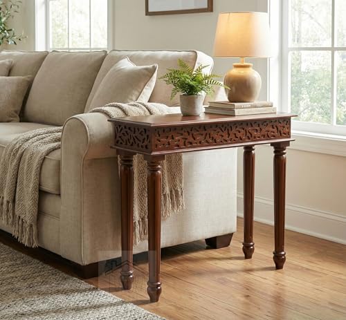 Image of Solid Wood Side Tables Console Sofa Tables End Table /Coffee Snack Console Table for Living Room, Hallway (Walnut Brown)