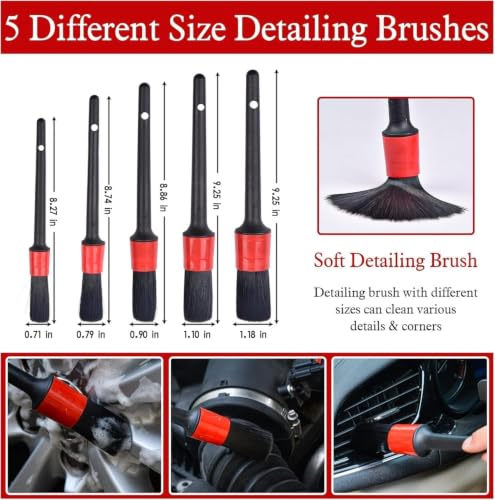 Image of Car Detailing Brush Set,Auto Interior & Exterior Cleaning Kit with 5 Boar Hair Detail Brushes,3 Wire Brushes & 2 Air Vent Brushes for Dashboard, Engine, Wheels,Leather,Car AccessoriesCar Brush-10pcs