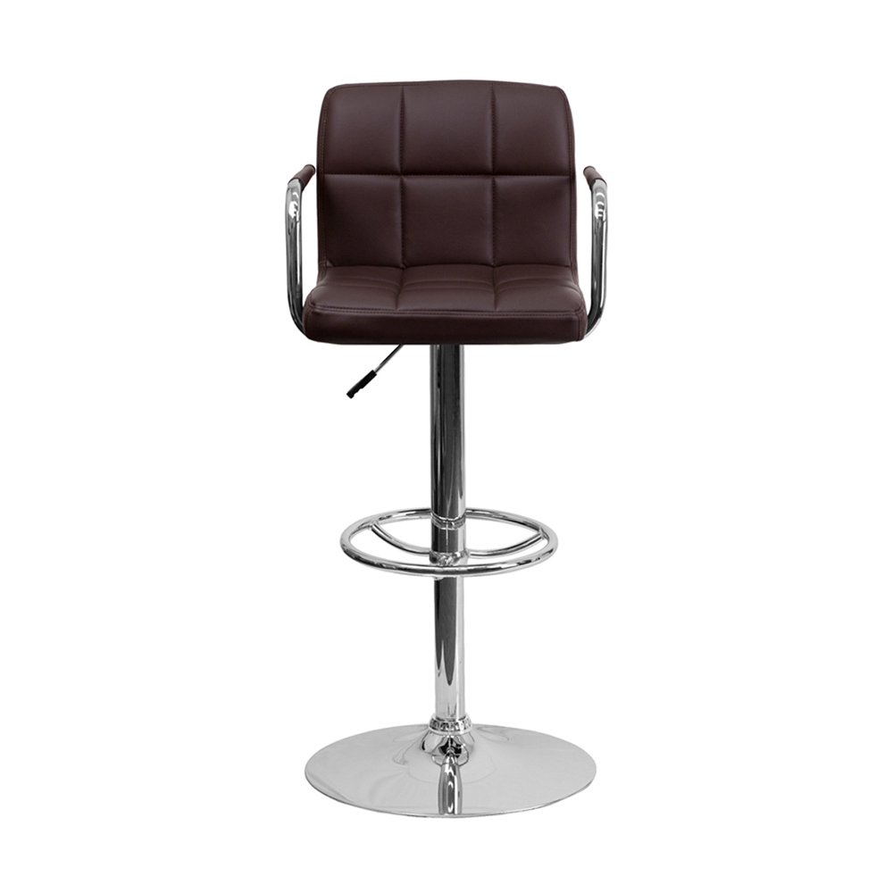 Flash Furniture Genna Adjustable Bar Stools | Set of 2 Brown Counter Height Barstools with Back and Armrest