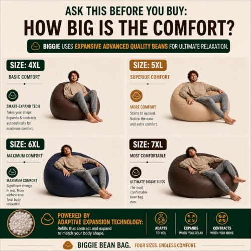 Image of Biggie Bean Bag Chair 6XL with Beans Filled-Duo Pop Sofa-Two Tone One Vibe-Crafted for Comfort-Styled for Elegance with Free Cushion & Footrest (Matching Color : Sofa, Brown Cream)