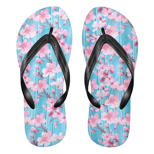 Pink Cherry Blossom Wood Flip Flops for Beach Thong Sandals Anti-slip Lightweight Beach Slippers for Travel Summer Outdoor