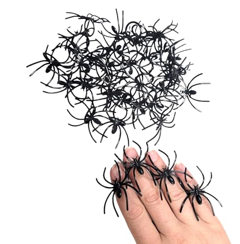 Zugar Land Black Halloween Realistic Spider Rings 36 Pcs. (Plastic) Kids Size! Great Bulk Pack For Party Favor, Cup Cake Decor Toppers, Costume Accessory. (36 Pack)