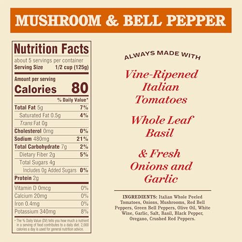 Image of Rao's Homemade Mushroom and Bell Pepper Sauce, 24 oz, Tomato Sauce, All Purpose, Keto Friendly Pasta Sauce, Premium Quality Tomatoes from Italy, Mushrooms, and Bell Peppers (Pack of 4)