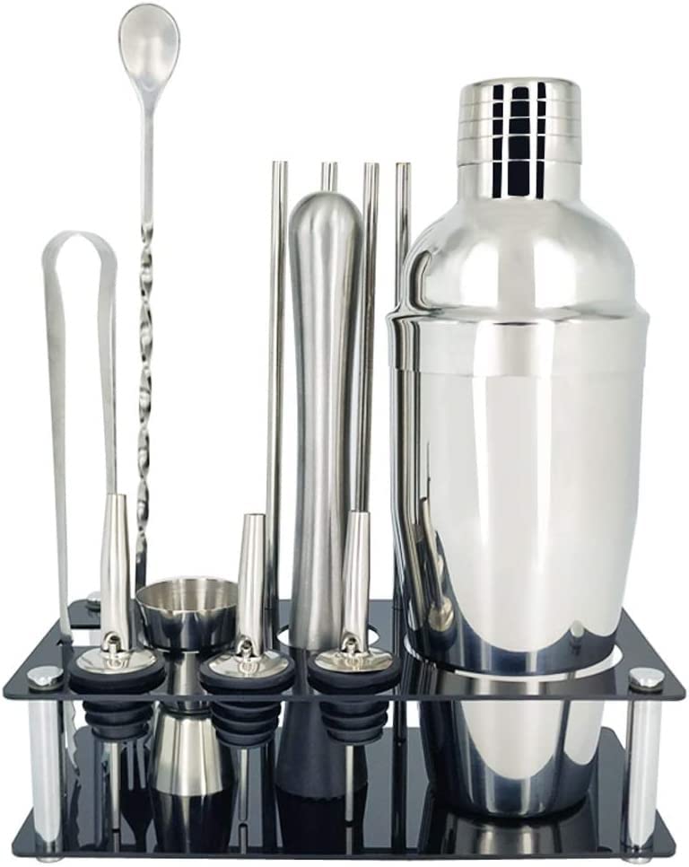 Generic 13Pcs Set Premium Barware Set Barre en Acier Inoxydable Cocktail Shaker Set Barman Kit Shakers Bar Outils avec Support à vin