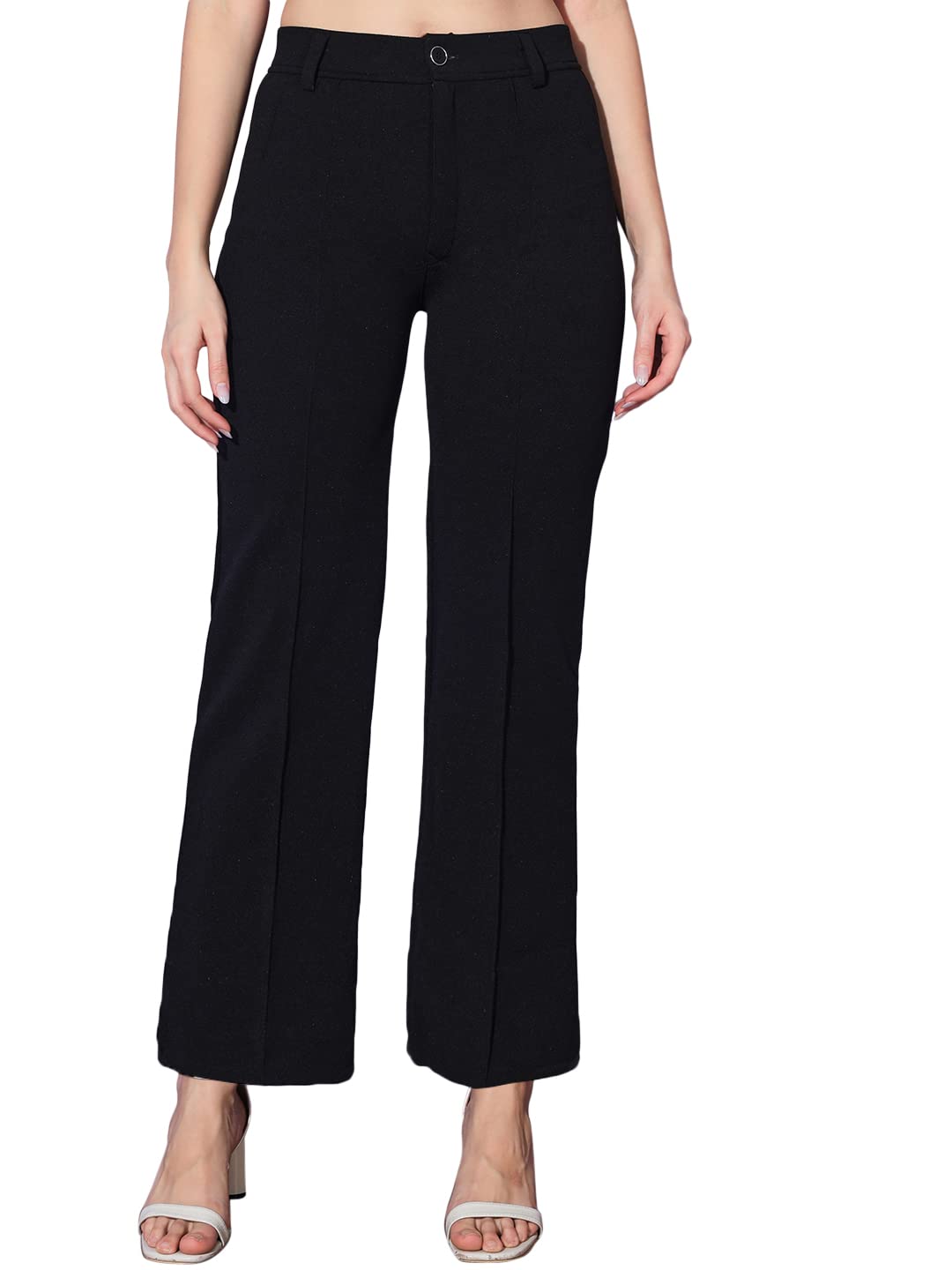 Dennis Lingo Polyester Full Length Women Formal Trousers and Pants in neutral