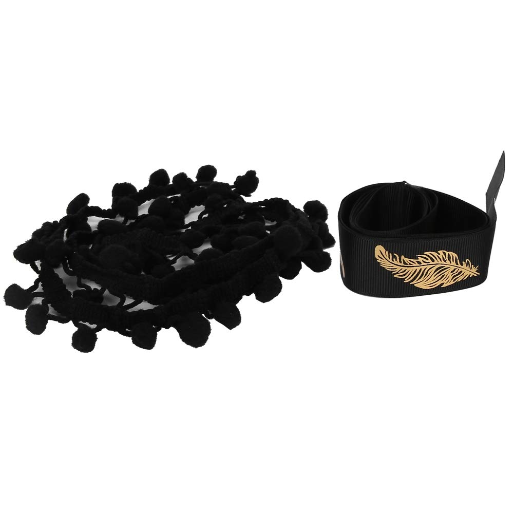 Szycie koronkowych wykończeń, 2 szt. Wstążka z frędzlami w kształcie kulki Pom Tapicerka do szycia, wianek kuli Szycie frędzli Koronka(Black)