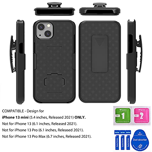 Ailiber Compatible with iPhone 13 Mini Case, iPhone13 Mini Holster with Screen Protector, Swivel Belt Clip, Kickstand Holder, Slim Shockproof Shell Slide Phone Case for iPhone 13 Mini 5.4 inch -Black - Image 3