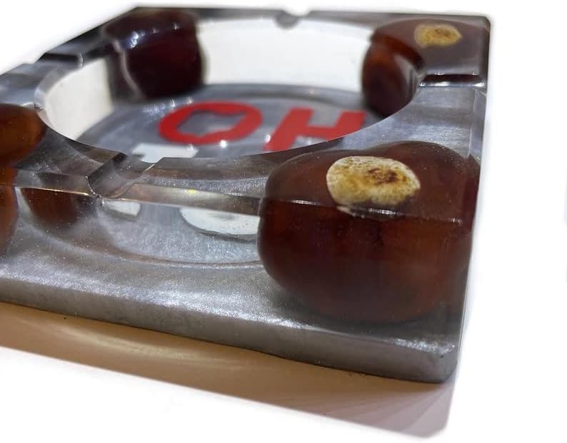 State of OHIO Buckeye Ashtray, Game Day Party Decor, Football Party Smoking Gift, College Team, Ohio Native Gift, Scarlet and Gray, Cigar Tray (Large - Letter O with Leaf)