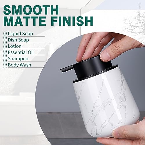 Image of Bosilunlife Hand Soap Dispenser - Marble Lotion Dispenser 12Oz Ceramic Soap Dispenser Bathroom Refillable Liquid Pump Dispenser for Bathroom Kitchen Dispenser for Dish Soap with Easy-to-Press Pump