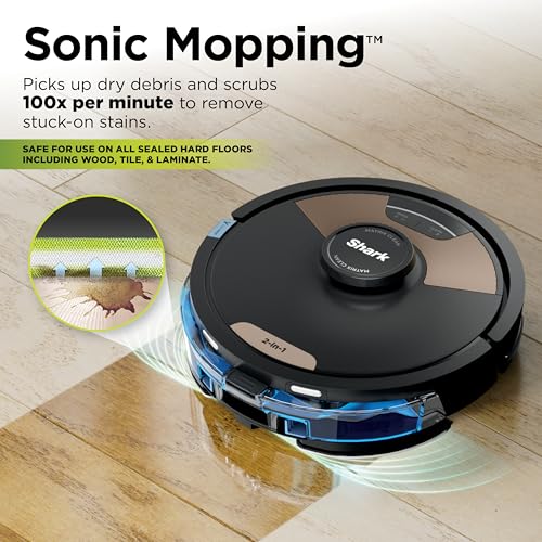 Image of Shark Matrix Plus | 2-in-1 Robot Vacuum & Mop for Carpets & Hard Floors | Sonic Mopping & Powerful Suction for Pet Hair | Self-Empty Base | 45-Day Capacity | HEPA | LiDAR Nav | Black /Mocha | AV2630WA