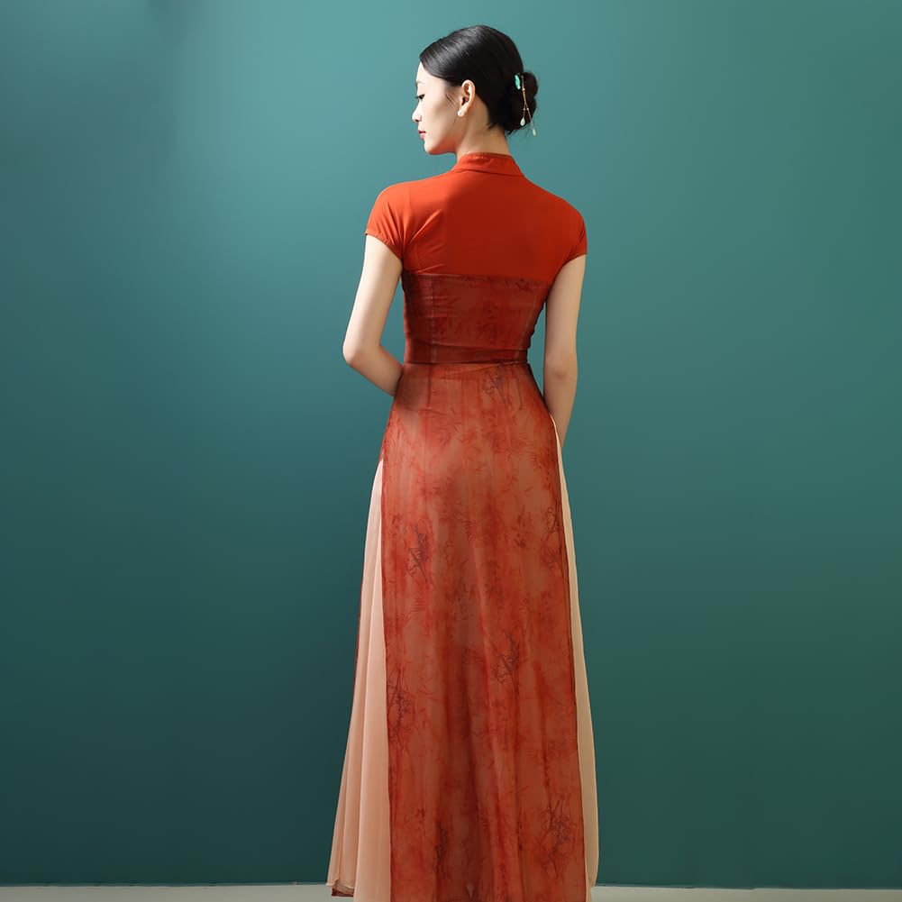 ROYAL SMEELA Set di Qipao Moderno per Donne,Abito Cheongsam Stile Cinese Donna, Top + Culotte