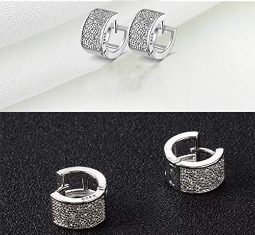 AT Jewellery - 925 Sterling Silver Unisex Pave CZ Cubic Zirconia Wide Huggie Hoop Earrings - Image 3