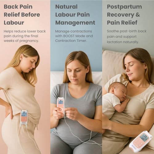 TensCare Perfect Mama+ TENS gerät zur Schmerzlinderung während der Geburt, lindern Rückenschmerzen während der Schwangerschaft. Geben Sie Informationen zu Kontraktionszeiten und die Dauer der Wehen.