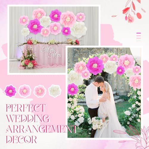 Image of Cholemy 24 Pcs Tissue Paper Flowers, Crepe Paper Flowers Decorations 8 inch 10 inch 12 inch for Wedding Party Baby Bridal Shower Carnival Party Birthday Nursery Wall Decor (Hot Light Pink)