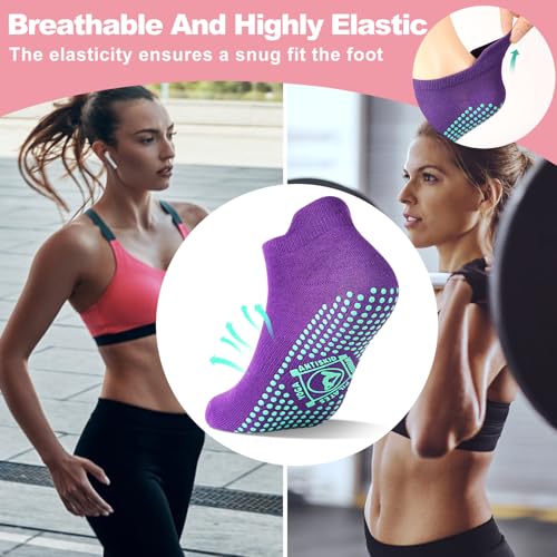 ELUTONG Pilates Non Slip Grip Socks for Women 4 Pairs Yoga Barre Ballet Workout Grippy Sock