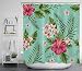 LB Hawaiian Tropical Leaves Flowers Decor Shower Curtain for Bathroom, Hibiscus Plumeria Areca Palm Floral Theme, Water Repellant Non Toxic Decor Curtain, 70 x 70 Inch