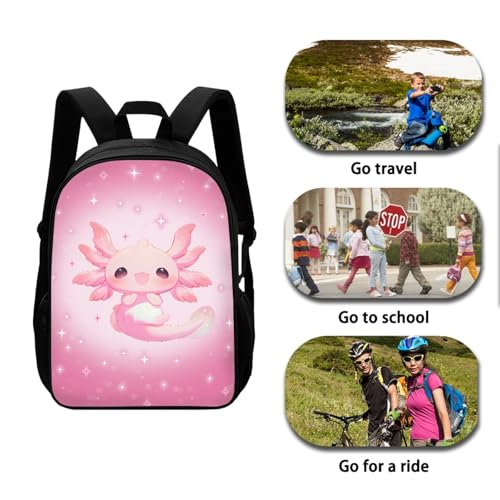 Pink Axolotl Print Kids School Book Bag Sets, Backpack with Lunch Box Pen Case 3 Packs for Girls Boys Toddler2