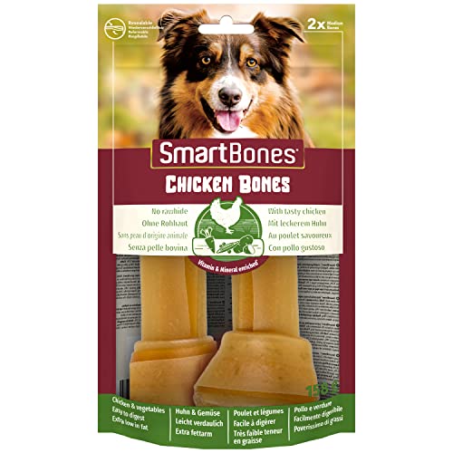 SmartBones Kauknochen Medium - Kausnack mit Huhn für mittelgroße Hunde, Knochen mit weicher Textur, ohne Rohhaut, 2 Stück