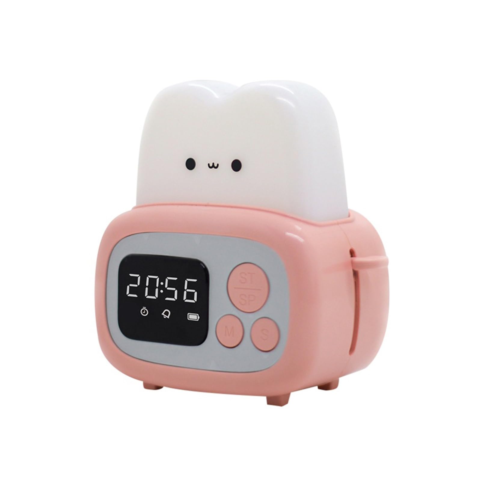 J9V4G6S3B5 Desk Clock Cute Bread Maker Alarm Clock Sleeping Timing USB Rechargeable Lamp Bedside Table Desk Birthday Holiday analogue alarm clock(Pink)