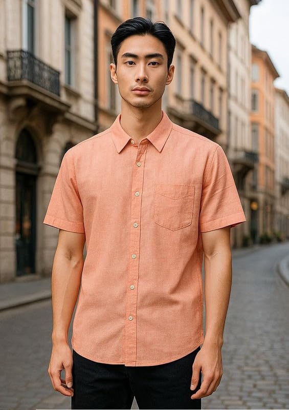 Image of Men's Khadie Cotton Half Sleeves Plain Solid Casual Shirt