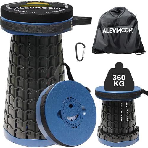 ALEVMOOM Tabouret télescopique portable hauteur réglable 6,5 - 45 cm, tabouret pliable de camping avec coussin et sac de transport, chaise pliante portable...