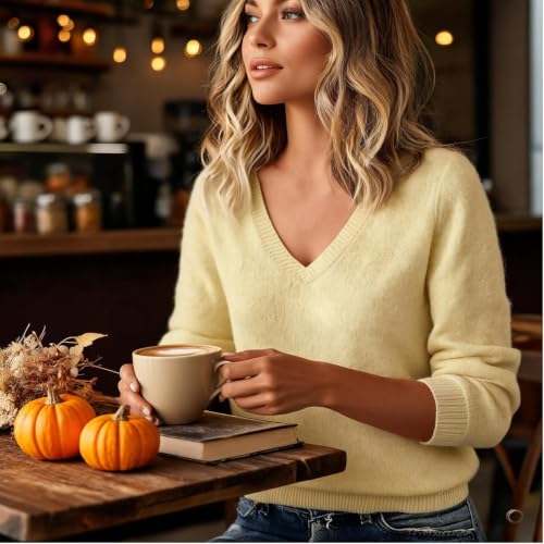 Cashmere Sweaters for Women V Neck Fall Lightweight Knit Pullover Sweater - image 6