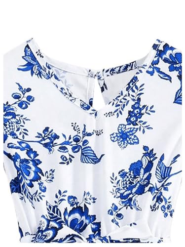 Floerns Girl's Floral V Neck A Line Midi Dresses Ruffle Cap Sleeve Belted Dress3