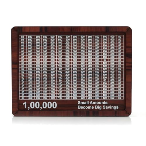 Image of Wooden Money Bank with Savings Tracker | 100000 Goal Piggy Bank for Kids | Cash Collection Toy with Savings Chart (Brown, Target : 1 Lakh (1 Pc))