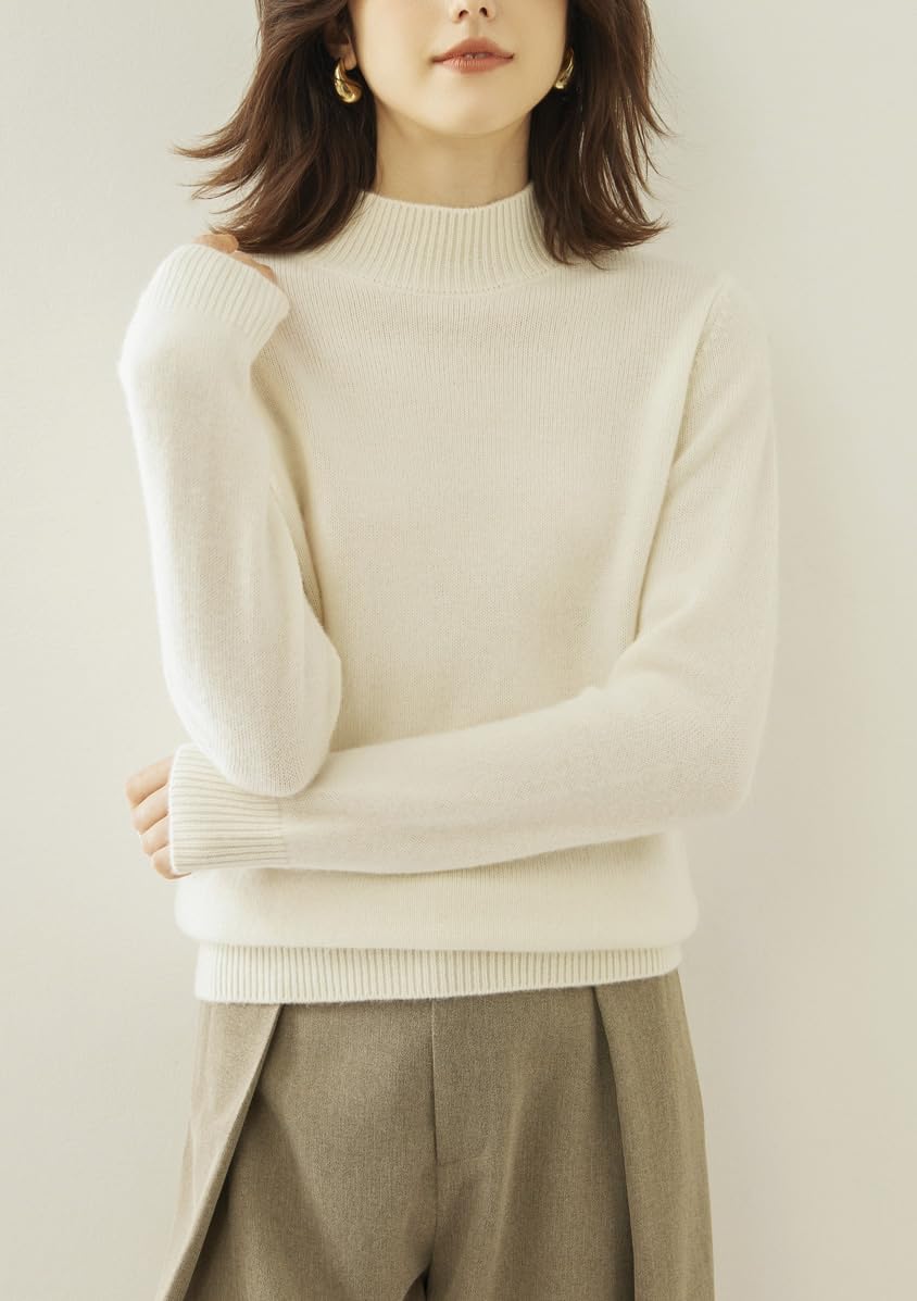 DISSA RMS3371 - Maglione da donna in cashmere con colletto alto, a maniche lunghe, in lana di cachemire tinta unita, sottile