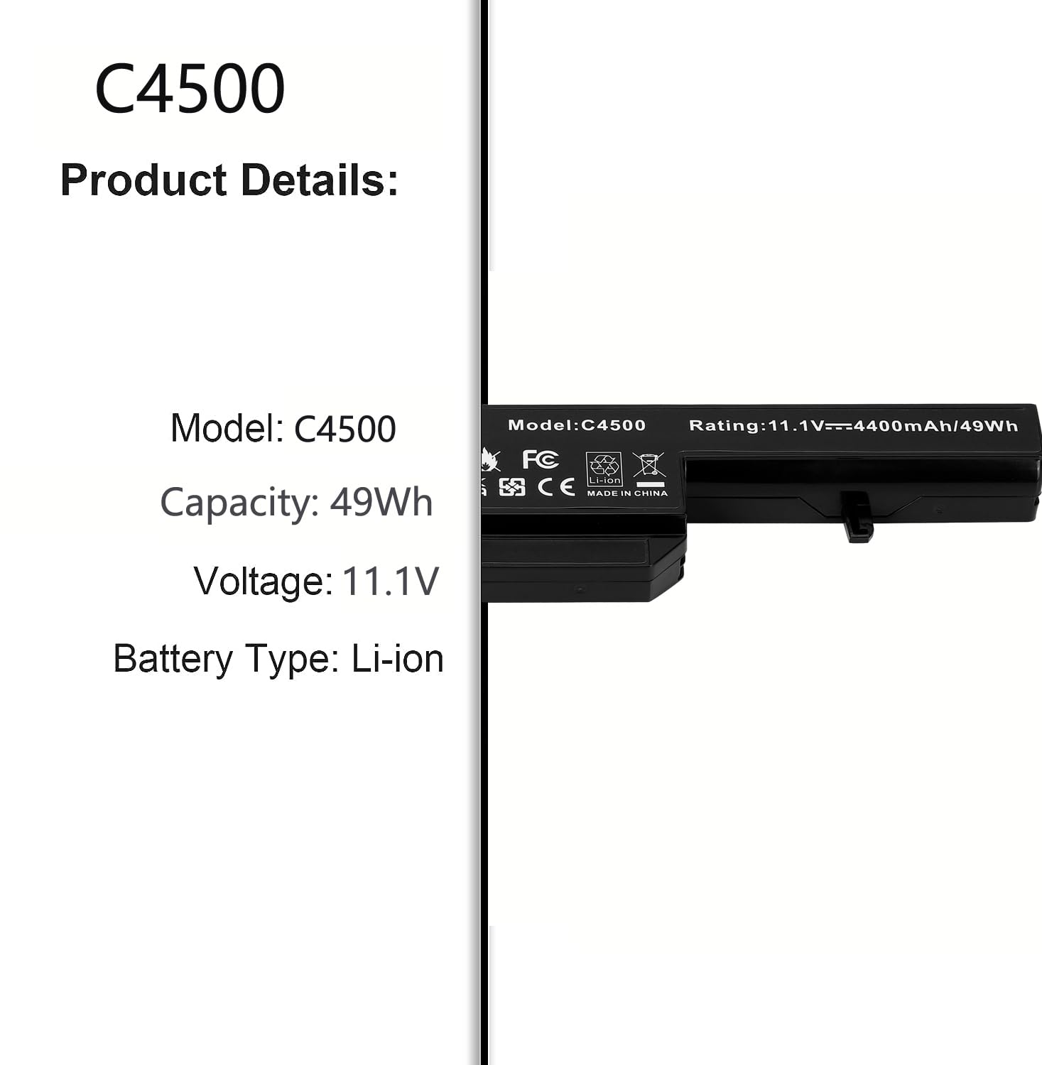C4500BAT 6 6 87 W24ES 4W4 Batteria Compatibile Con Clevo A500 A700 C4500 C5505C B4100M B7110 E500 E510 W150ER NP2240 W270 W271 Series. 45 EU 1 V, 5200 MAh/58 Wh