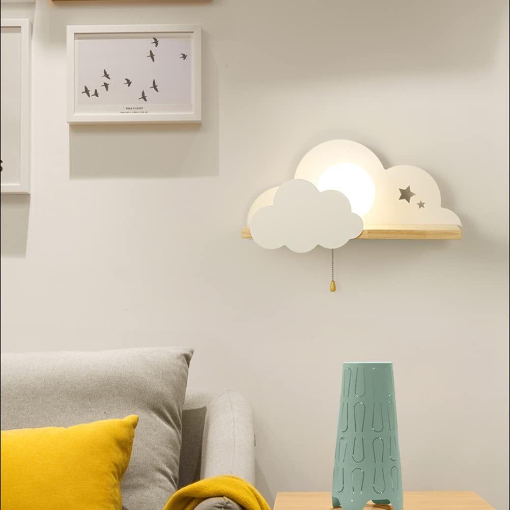 Lámpara de pared para niños con interruptor de tiro,con forma de nube, lámpara de pared para interiorescon estante E27, lámpara de pared de dibujos animados para habitación de niños, niña, niño,Blanco