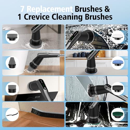 Image of Electric Spin Scrubber, 10-in-1 Shower Scrubber & Retractable Long Handle, 44 lbs High-Torque & Variable Speed Shower Cleaning Brush for Bathroom,Toilet, Bathtub, Kitchen, Tile Floors,