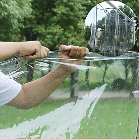JXQ 400g/m² Heavy Duty Waterproof PVC Transparent Tarpaulin Poly Clear Vinyl Tarp,0.3mm Glass Clear Tarpaulin,Outdoor Gazebo Plant Protective Ground Sheet Cover,with Eyelets Cover
