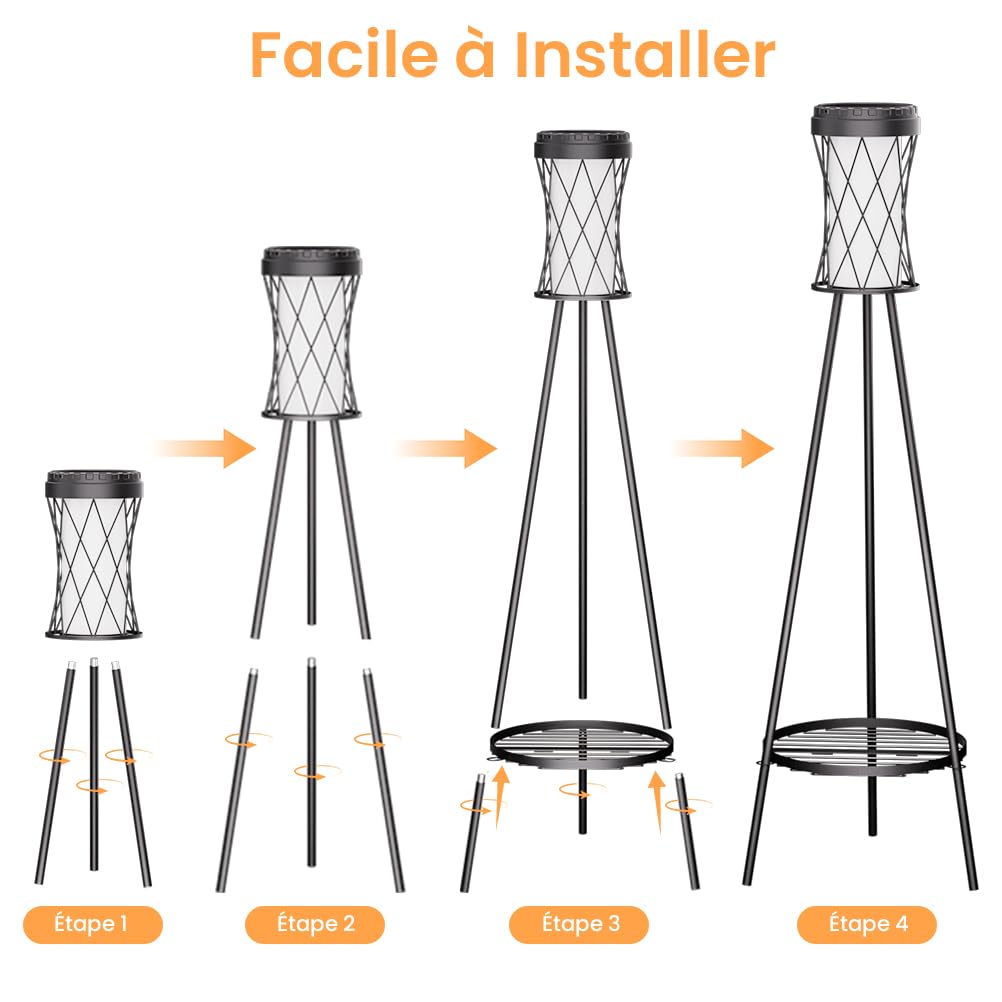 OUSFOT Lampe Solaire Exterieur avec USB sur Pied, Étanche Eclairage Exterieur Solaire, lampadaire pour Terrasse Jardin